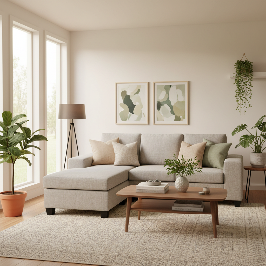 Gray sectional sofa with 'Custom Made NZ Made' text and 'Order Now' button on a white background.
