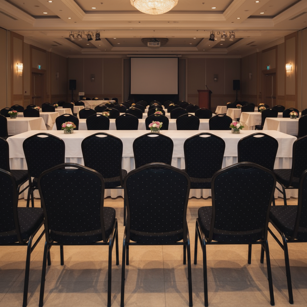 Conference room with tables set for a meeting or event