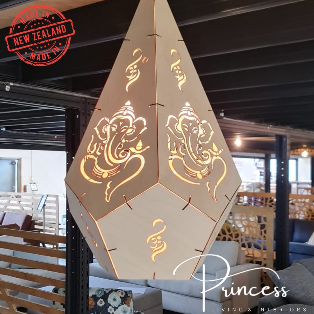 Laser-Cut Wooden Pendant Lamp featuring Lord Ganesha Design1