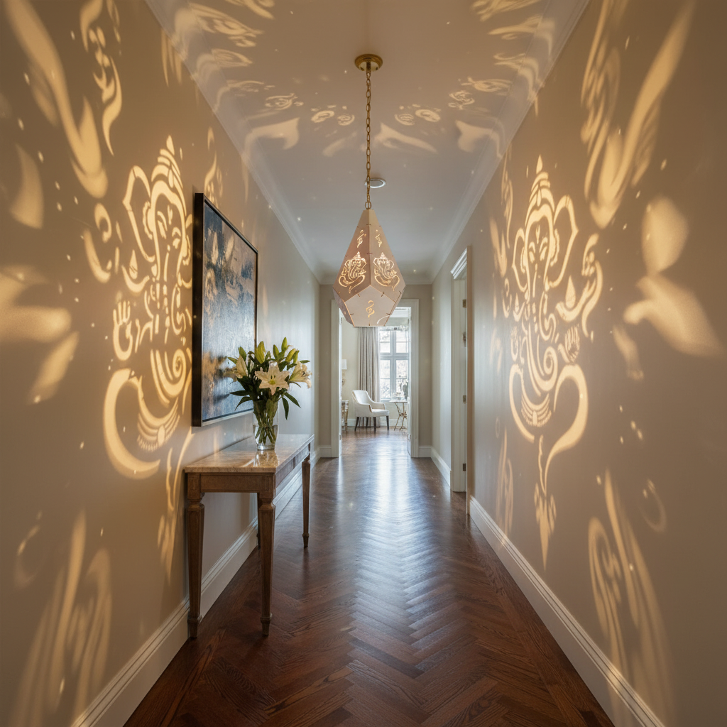 Decorative object with engraved designs on a white background